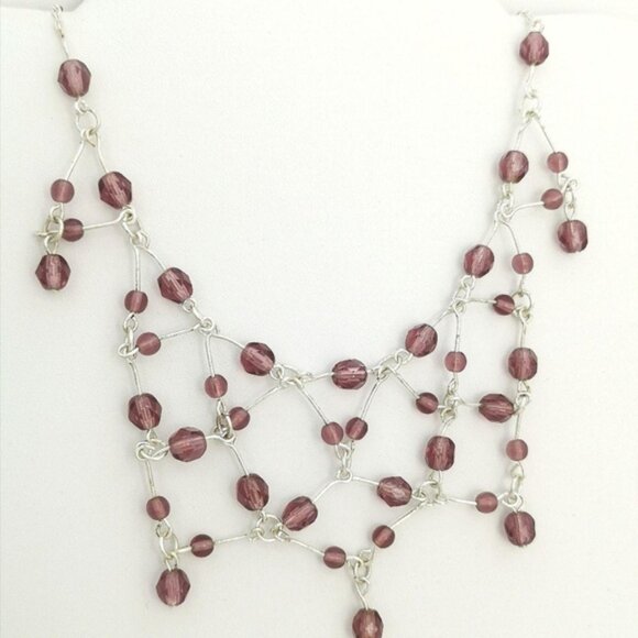 Vintage Czech Purple Crystal Necklace Silver tone - Picture 5 of 7